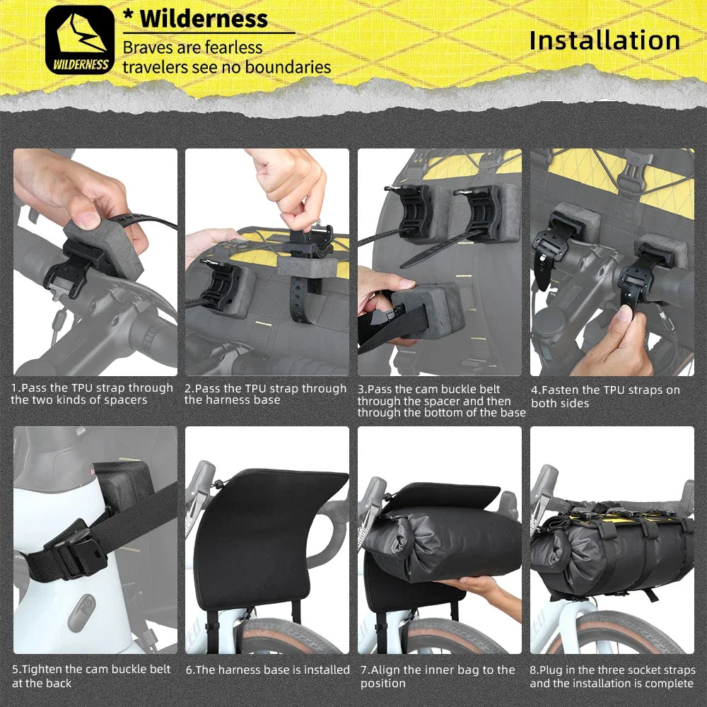 Sistema de Manillar Modular Profesional para Bikepacking (Arnés + Bolsa Estanca) 8-12L