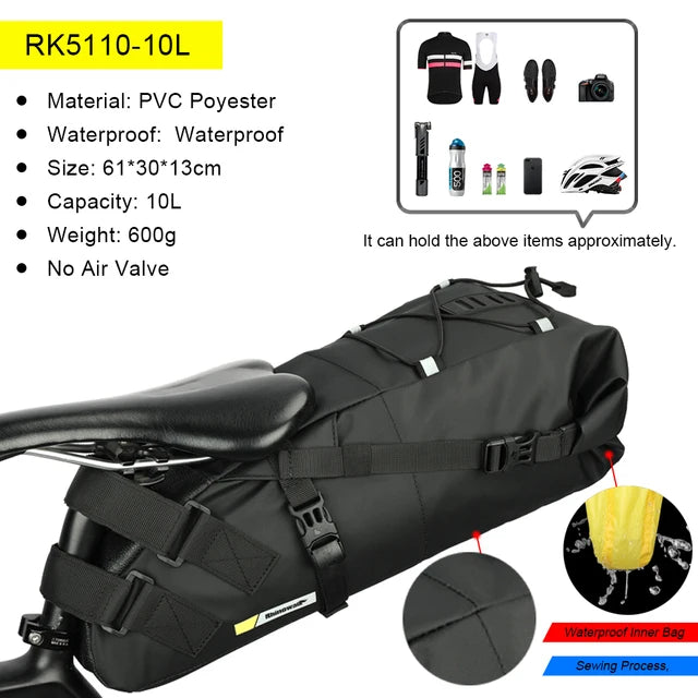Rhinowalk Bolsa de Sillín Impermeable de Gran Capacidad para Bikepacking (10L - 13L)