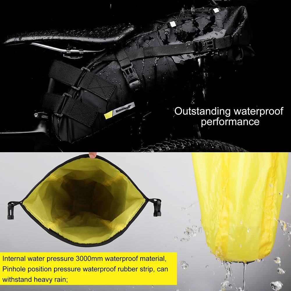 Rhinowalk Bolsa de Sillín Impermeable de Gran Capacidad para Bikepacking (10L - 13L)