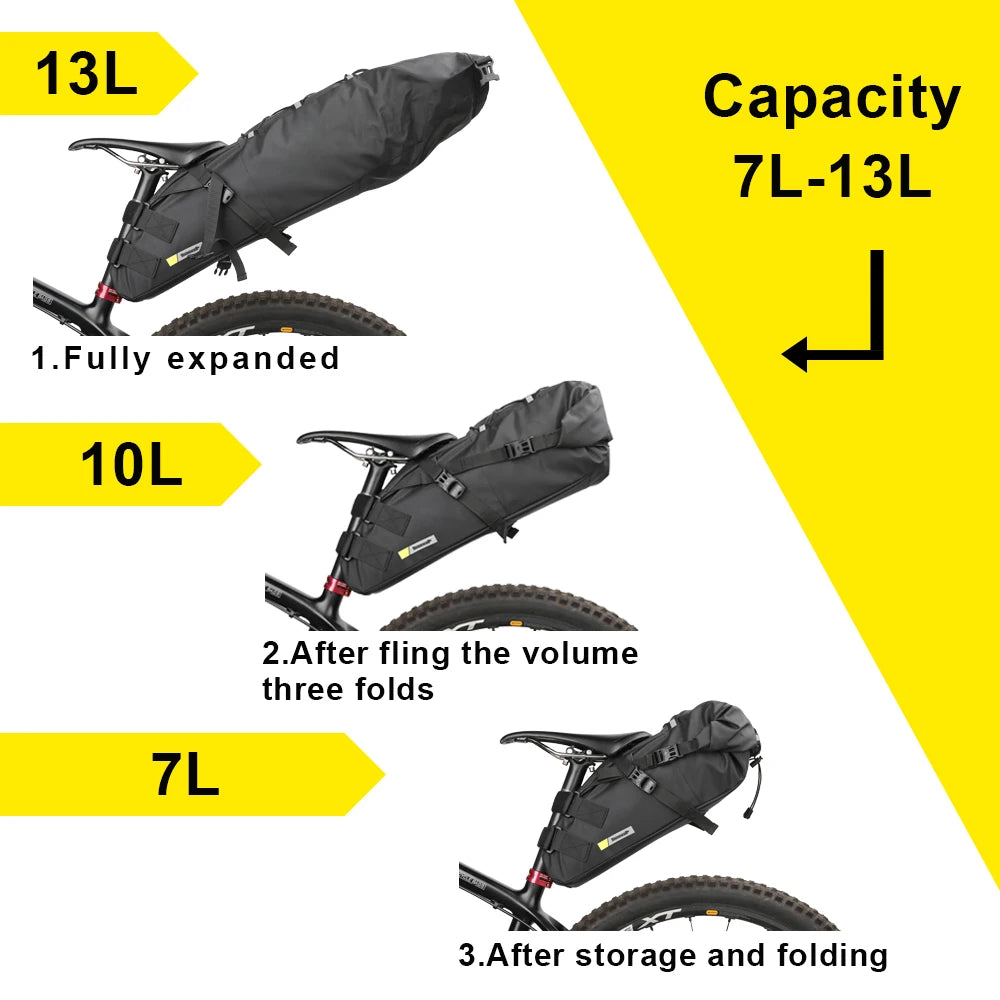 Rhinowalk Bolsa de Sillín Impermeable de Gran Capacidad para Bikepacking (10L - 13L)