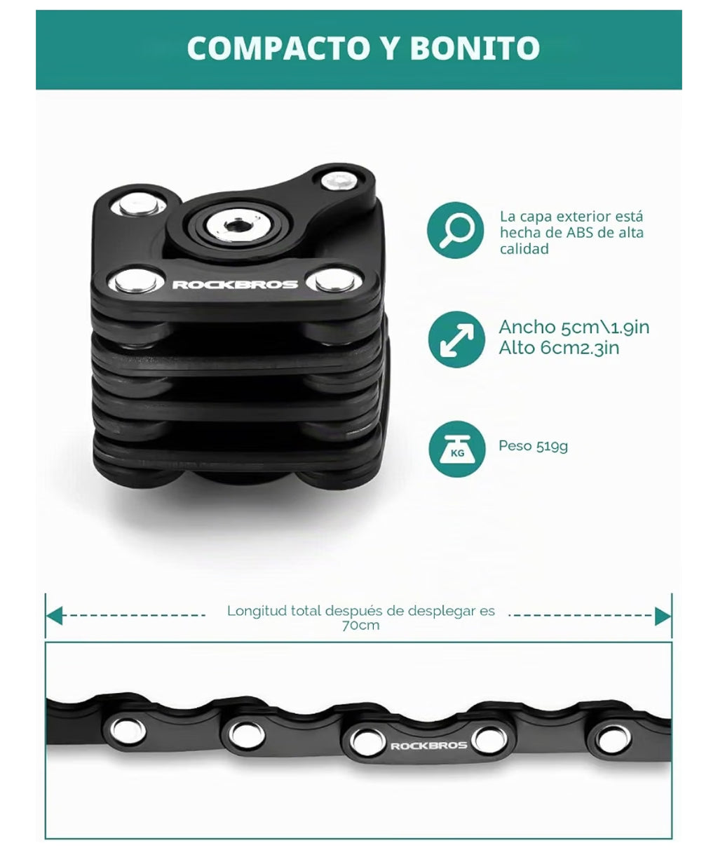 ROCKBROS Candado Plegable Antirrobo para Bicicleta – Cerradura de Alta Seguridad con Soporte de Montaje