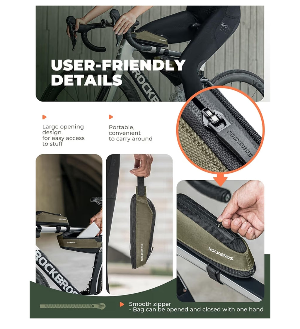 ROCKBROS Bolsa Cuadro Bicicleta, Bolsa Tubo Superior 0,65L Reflectante Accesorio Bicicleta para MTB Carretera Gravel.