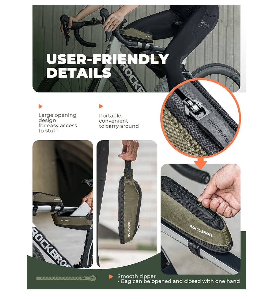 ROCKBROS Bolsa Cuadro Bicicleta, Bolsa Tubo Superior 0,65L Reflectante Accesorio Bicicleta para MTB Carretera Gravel.