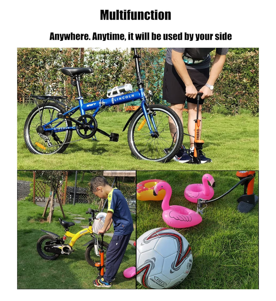 GOBKO Bomba de Bicicleta Bomba de Pie con Manómetro, Bomba de Bicicleta con Presta y Schrader Bomba de Neumático Multifuncional para Bicicletas Bomba de Bolas Deportivas 160Psi &11Bar