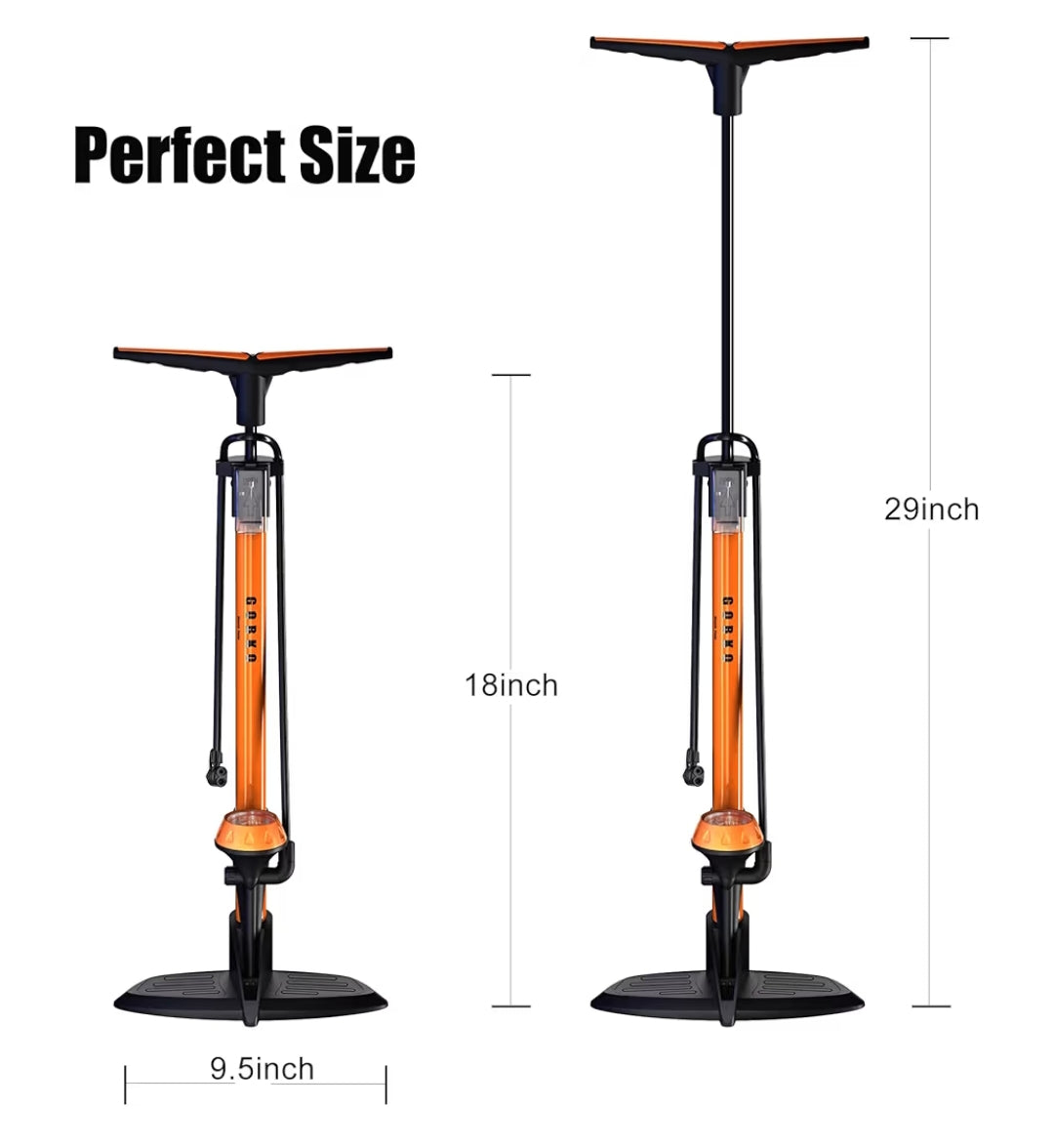 GOBKO Bomba de Bicicleta Bomba de Pie con Manómetro, Bomba de Bicicleta con Presta y Schrader Bomba de Neumático Multifuncional para Bicicletas Bomba de Bolas Deportivas 160Psi &11Bar