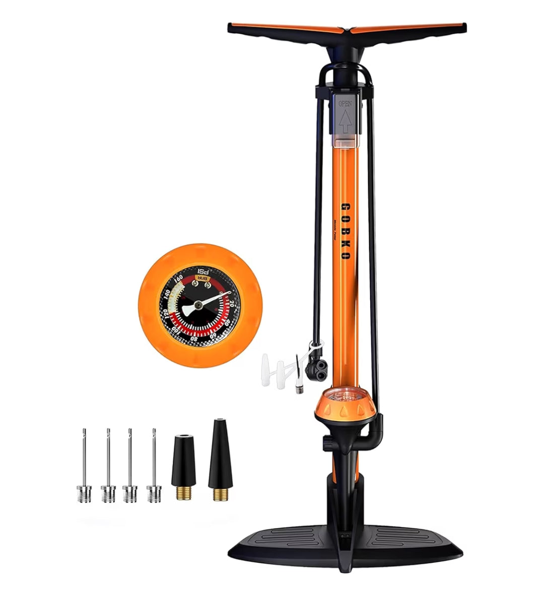 GOBKO Bomba de Bicicleta Bomba de Pie con Manómetro, Bomba de Bicicleta con Presta y Schrader Bomba de Neumático Multifuncional para Bicicletas Bomba de Bolas Deportivas 160Psi &11Bar