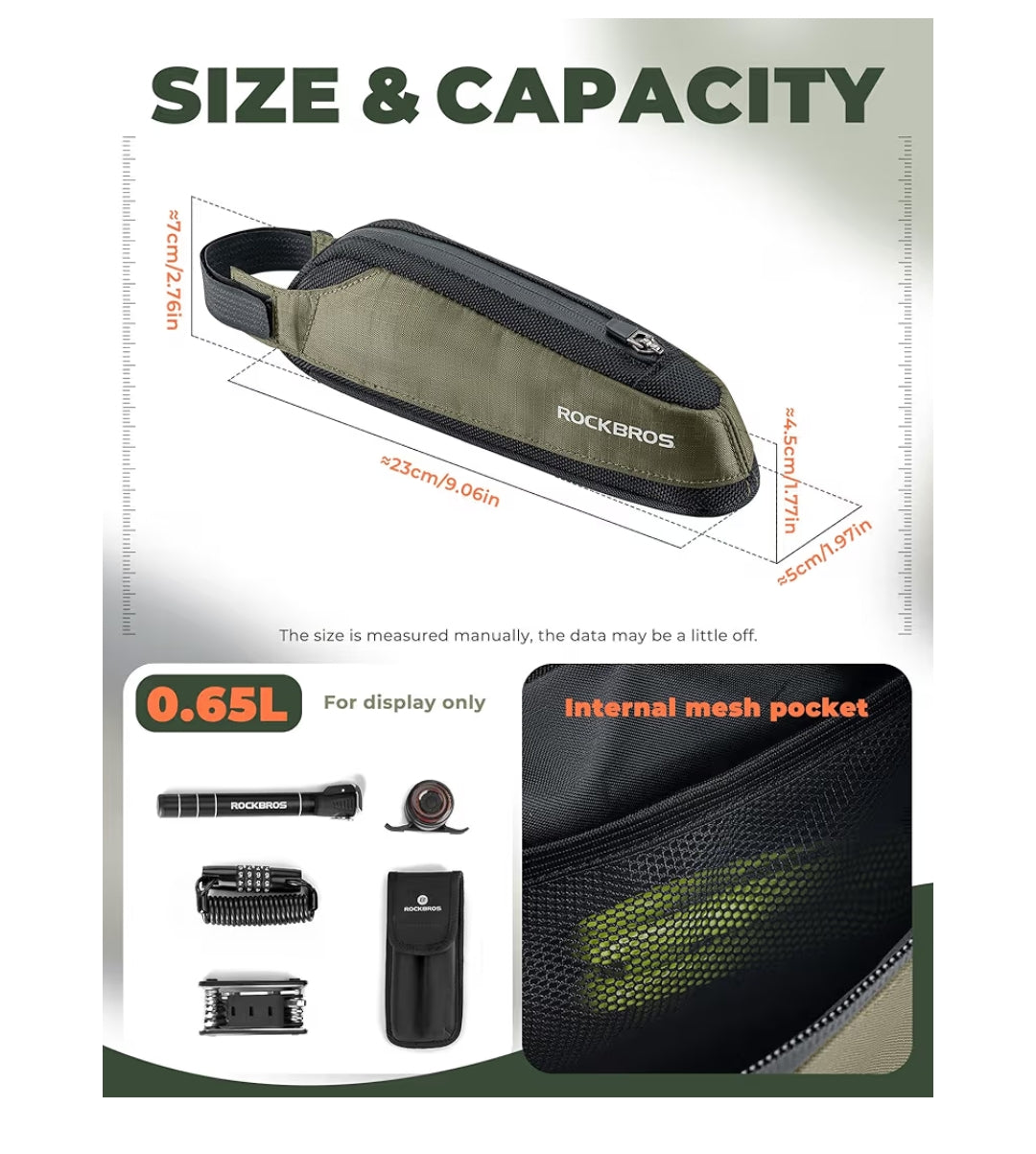 ROCKBROS Bolsa Cuadro Bicicleta, Bolsa Tubo Superior 0,65L Reflectante Accesorio Bicicleta para MTB Carretera Gravel.