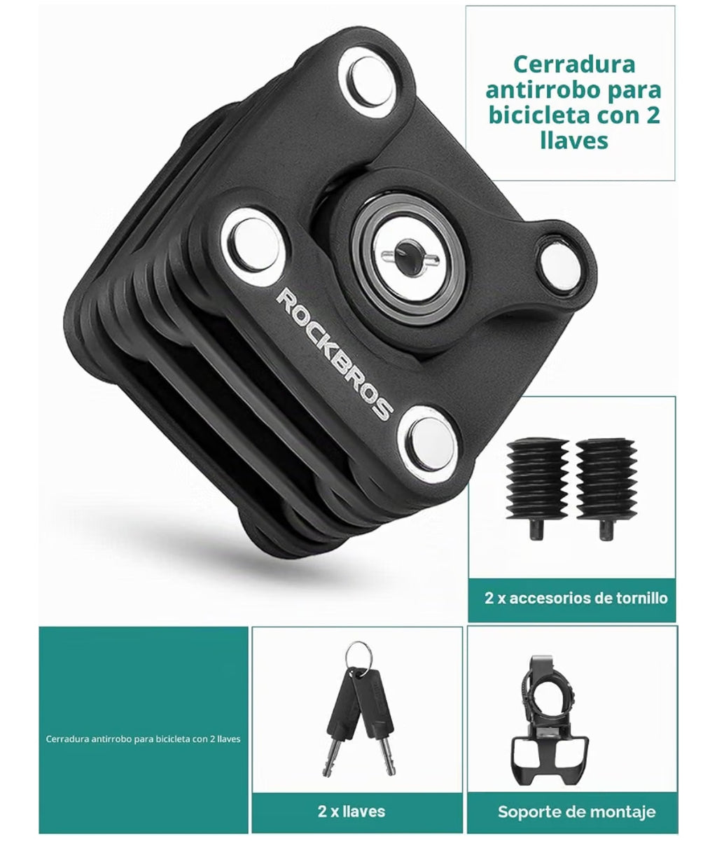 ROCKBROS Candado Plegable Antirrobo para Bicicleta – Cerradura de Alta Seguridad con Soporte de Montaje